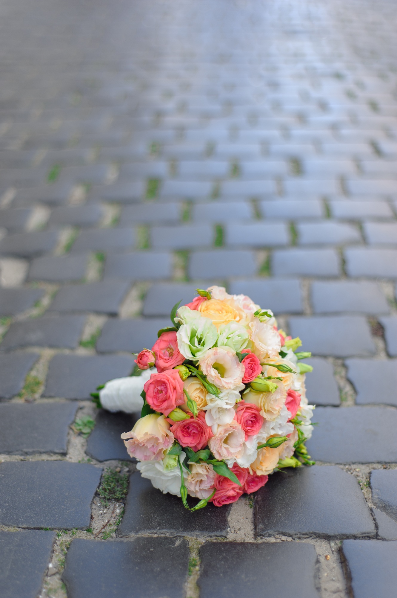 wedding bouquet on the pavement